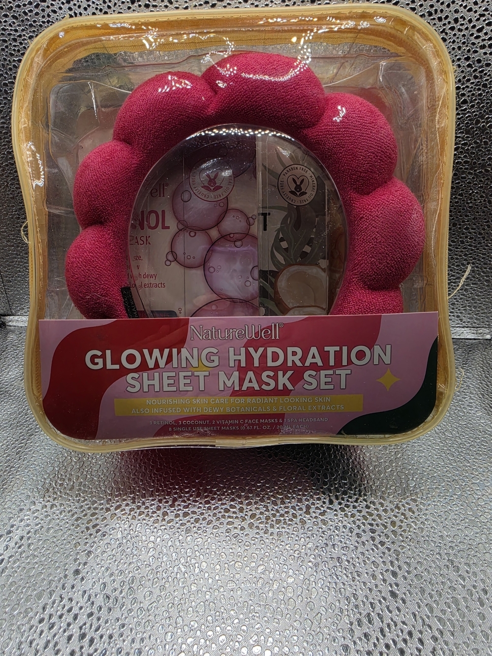 NatureWell Glowing Hydration Sheet Mask Set - Pink Headband